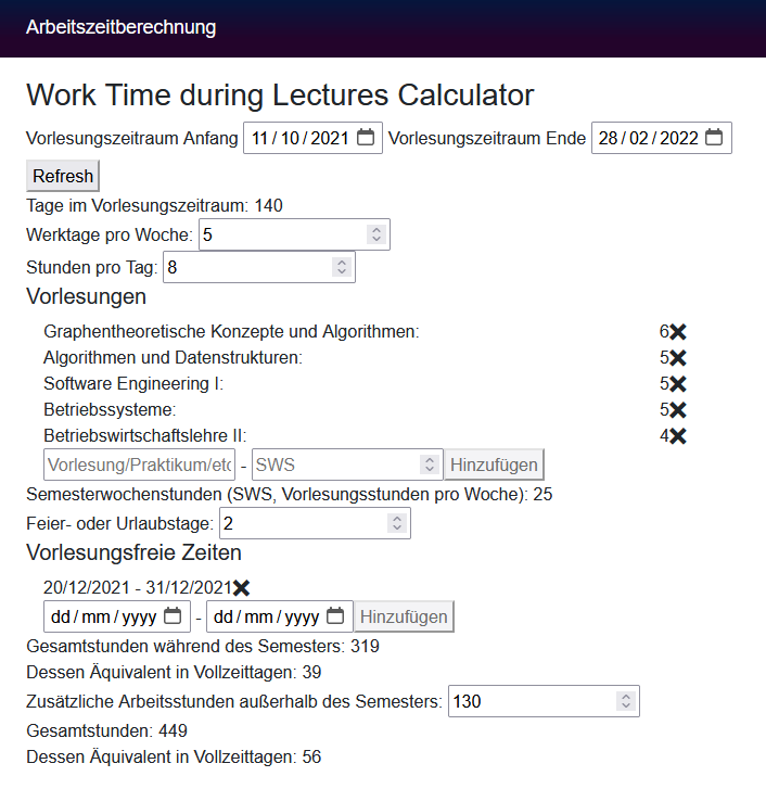Work times calculator preview image